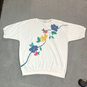 VTG Easton Park T Shirt Women's Short Sleeve Floral Embroidery 90s XL
